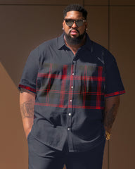 Men's Plus Size Plaid Short Sleeve Shirt And Shorts Set