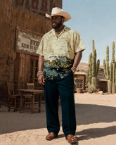 Big & Tall Men's Western Wind Mountain Map Printing-Cuban Collar Short Sleeve Shirt Pants Suit
