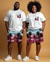 Couples Romantic Hawaiian Short Sleeve T-Shirt Shorts Suit Large