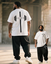 Big & Tall Men's Jesus Dumbbell Striped Printed T-Shirt Trousers Suit