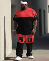 Street Vitality Colorblock POLO Letter Print Large Men's Set