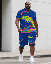 Big Men's Fantasia Polka Dot Dolphin Cartoon Casual Style Short-Sleeve Polo Shirt & Shorts Set