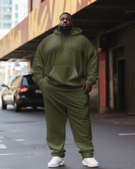 Big Guys 2-Piece Tracksuit Solid Color Hoodie & Pants Set