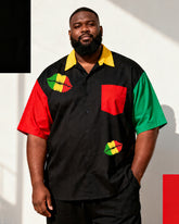 Big & Tall Men's Juneteenth Red Yellow Green Lip Print Short Sleeve Shirt