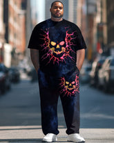 Men's Plus Size Street Fashion Electric Shock Skull Print T-Shirt Trousers Suit