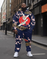 Men's Plus Size Tokyo Ukiyo Full Moon Crane Hoodie Suit