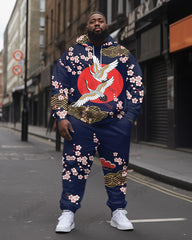 Men's Plus Size Tokyo Ukiyo Full Moon Crane Hoodie Suit