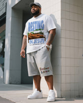 Big Man's Daily Leisure Belief Series Design Short Sleeve T-Shirt Shorts Suit