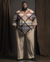 Men's Plus Size Diamond Check Graphic Gradient Long Sleeve Walking Suit