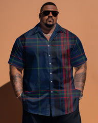 Big Build Men Classic England Plaid Short Sleeve Shirt Shorts Set