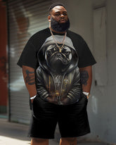 Men's Plus Size Casual Pug Print T-Shirt Shorts Set