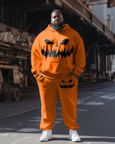 Men's Casual Fashion Halloween Devil Face Print Plus Size Hoodie Suit