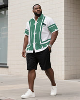 Big & Tall Men's Daily Leisure. Creative Anti-button Coconut Micro-print Shirt Shorts Suit