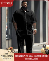 Big Men's Casual Solid Color Short Sleeve Shirt and Pants Set