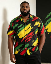 Big & Tall Men's Juneteenth Red Yellow Green Graffiti Print Short Sleeve Shirt
