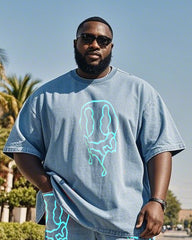 Plus Size Men Street Fashion Graffiti Denim T-Shirt Pants Suit