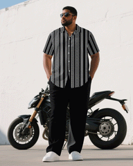 Big & Tall Men's Business Black Short Sleeve Shirt Trousers Suit