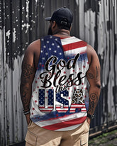 Big & Tall Men's Independence Day Flag God Bless The Usa Printed Round Neck Sleeveless Vest