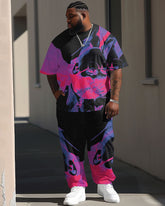 Men's Plus Size Street Casual Thermal Imaging Abstract Printed T-Shirt Trousers Suit