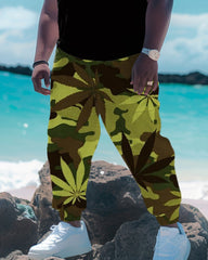 Men's Big & Tall Camouflage Leaves Stitching T-shirt Trousers Set