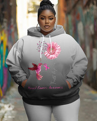 Women's Plus Breast Cancer Care Print Long-sleeved Hoodie