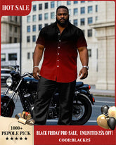 Big Men's Business Black & Red Gradient Craft Short Sleeve Shirt Pants Set