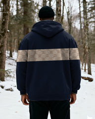 Big & Tall Men's Navy Blue White Letter Print Velvet Padded Zipper Hoodie