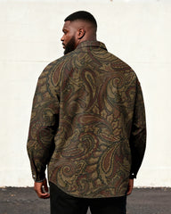 Big & Tall Men's Vintage Brown Paisley Print Long Sleeve Shirt