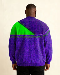 Big & Tall Men's Violet Green Contrast Stitch Print Zip Long Sleeve Jacket