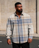 Big & Tall Men's Vintage England Plaid Colorblock Print Long Sleeve Shirt