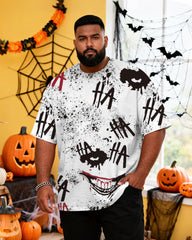 Big & Tall Men's Halloween Graffiti HA Letter Print Short Sleeve T-Shirt