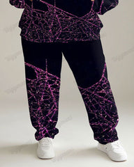 Women's Casual Daily Shiny Spider Web BOO Print Plus Size Hoodie Suit