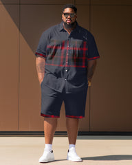Men's Plus Size Plaid Short Sleeve Shirt And Shorts Set