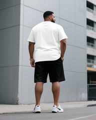 Big & Tall Men White & Black 3D Lion Print Round Neck Short Sleeve T-Shirt Shorts Suit