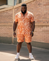 Men's Plus Size Irregular Blade Print Short Sleeve Shirt Shorts Suit