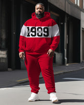 Plus Size Men's 1909 Color Matching Hoodie Two-Piece Set
