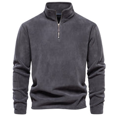 Big & Tall Men's Fleece Stand Collar Half Zipper Long Sleeve Sweater S-2XL