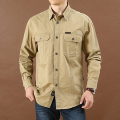 Big & Tall Men's Solid Color Pocket Long Sleeve Shirt M-6XL