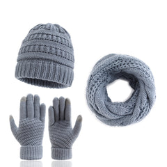 Outdoor Autumn And Winter Hat Scarf Gloves Three-piece Touch Screen