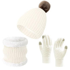 Winter Thickened Gloves Hat Scarf Three-piece Suit