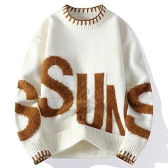 Big & Tall Men's Casual Three-dimensional "SUN" Letter Long Sleeve Sweater L-4XL