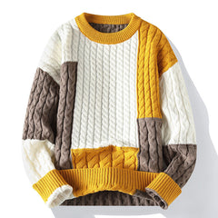 Big & Tall Men's Color Matching Kink Pattern Semi-turtleneck Sweater M-3XL