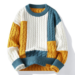 Big & Tall Men's Color Matching Kink Pattern Semi-turtleneck Sweater M-3XL