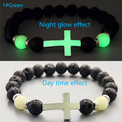 Vintage Volcanic Stone Luminous Cross Bead Bracelet