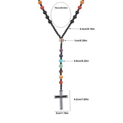 Round Beaded Colorful Natural Stone Cross Necklace
