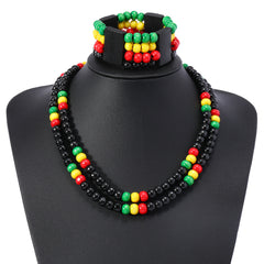 Red Yellow Green 8mm Wooden Beads Handmade Necklace Multi-layer Necklace Set