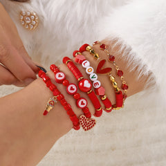 Fashion OL Valentine's Day Love Flower Red Overlapping Couple Bracelet