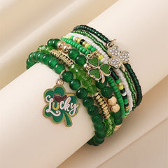 St. Patrick's Day LUCKY Clover Pendant Stacked Bracelet Set