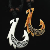 Ethnic Tribal Maori Fish Hook Bone Imitation Resin Necklace