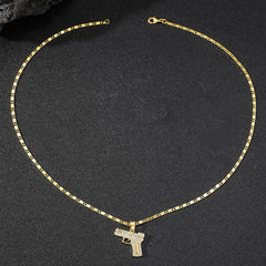 Vintage Hip-hop Style Diamond-encrusted Pistol Men's Necklace
